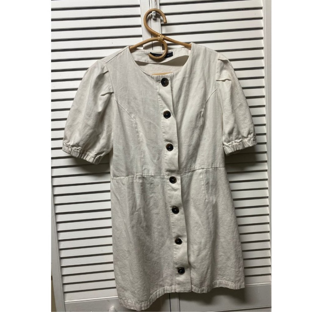 Zara White Button Down Puff Sleeve Dress